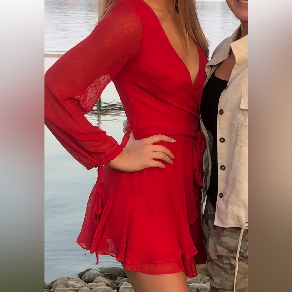 red mesh v neck dress